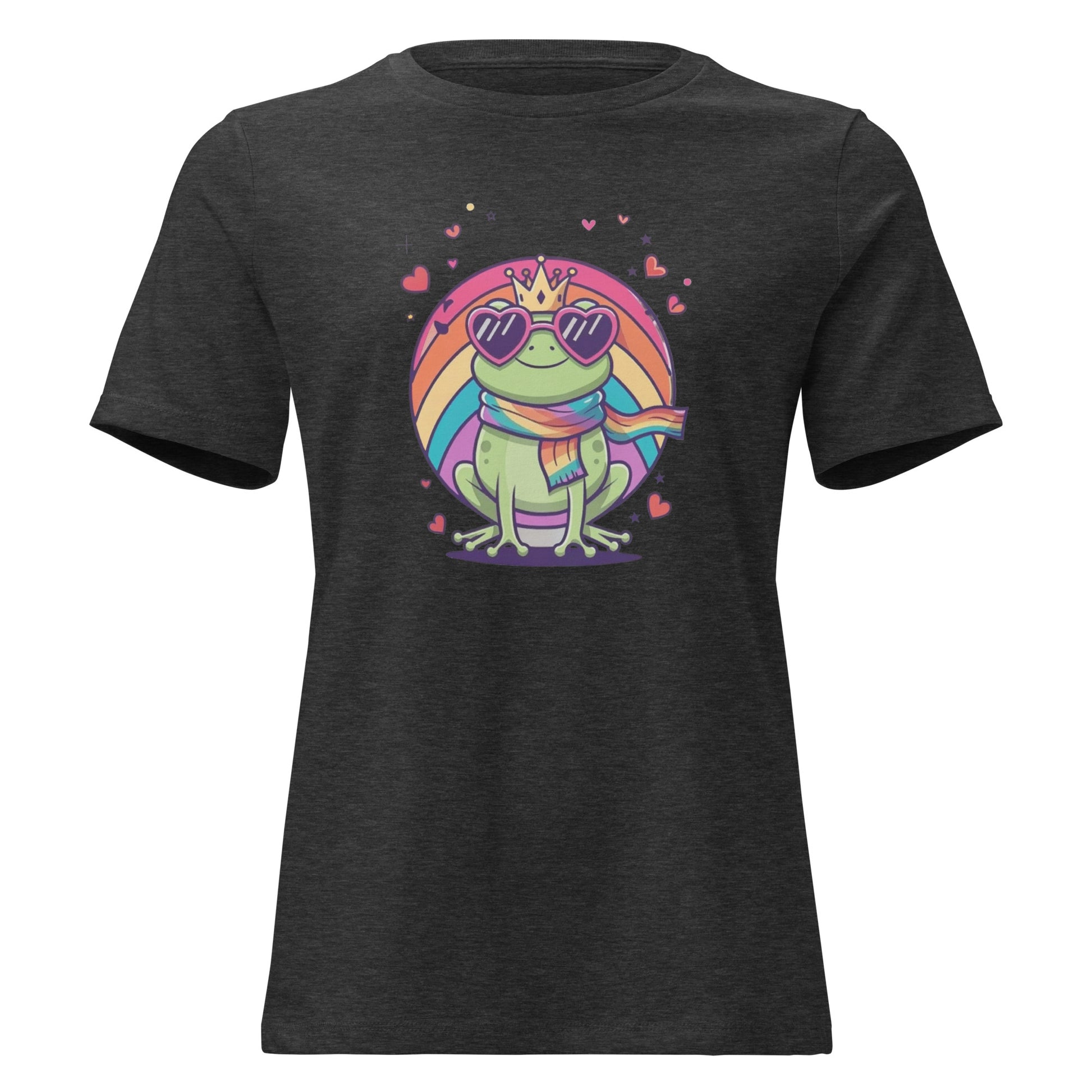 Feminines Statement‑Shirt mit Regenbogenschal und Herzbrille