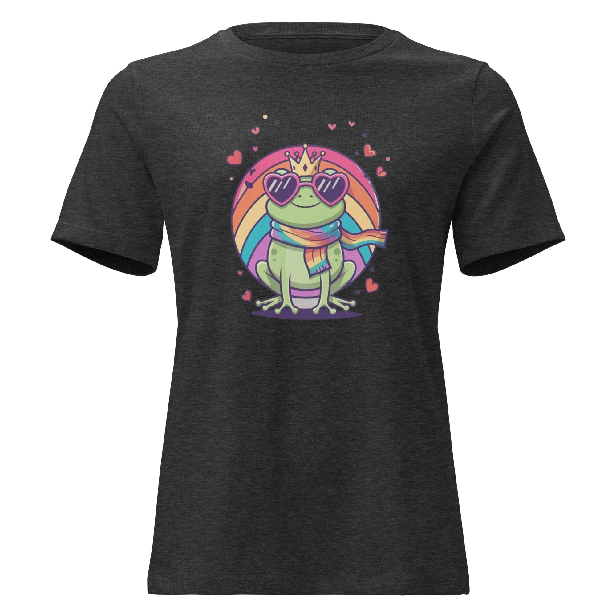 Feminines Statement‑Shirt mit Regenbogenschal und Herzbrille