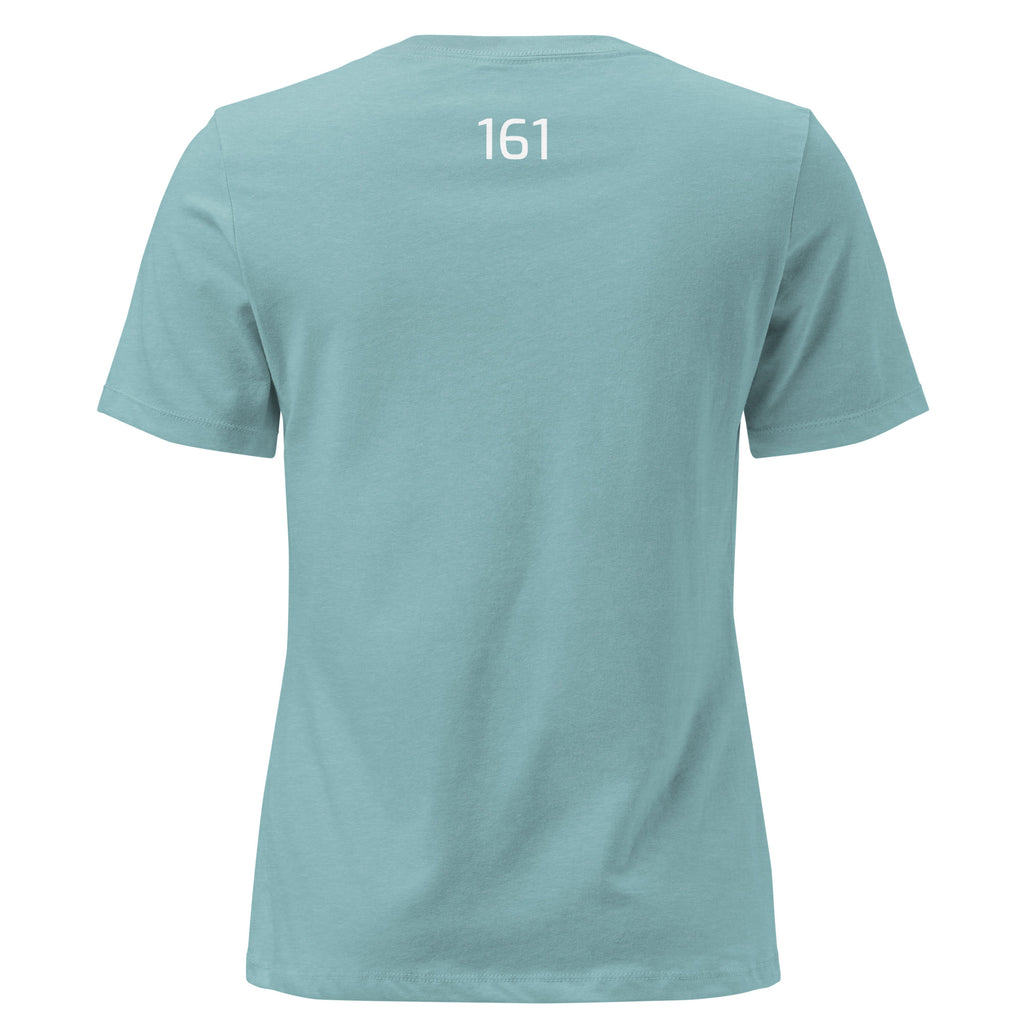  Damen T‑Shirt Freiheit 161 in Heather Blue Lagoon – Lockeres Statement Shirt mit Freiheit Frontprint

