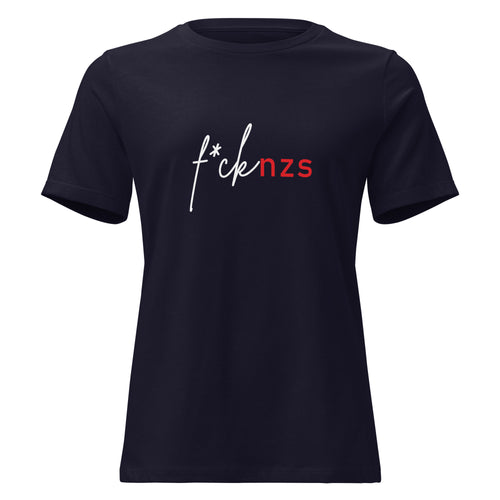 T‑Shirt für Frauen mit Statement „FCK NZS“, navy Shirt mit typografischem Print

