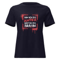 Navy Damen T-Shirt mit weißem Schriftzug „Bin ich zu Antifa, bist du zu braun