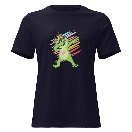 Pride Damen Shirt mit cartoonhaftem Frosch und bunten Sternen

