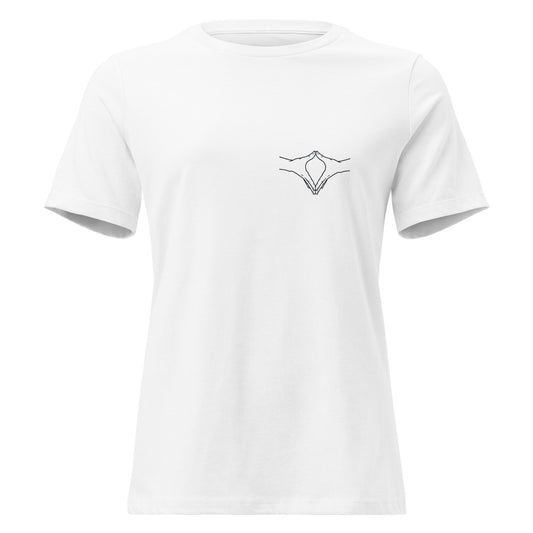 „Damen T‑Shirt mit Merkel‑Raute als Line‑Art auf der Vorderseite.“

